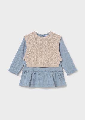 Mayoral 2943 Baby Girl's LS Floral Dress w/ Knitted Vest/