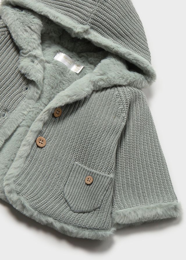 Mayoral 2302 Baby Girl's Long Sleeve Hooded Knit Pompom Cardigan