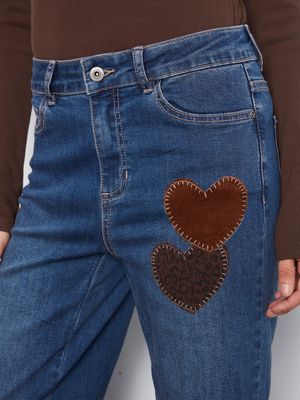 Charlie B C5846-431A Women's Straight Leg Corduroy & Leopard Heart Patchwork Jeans/INDIGO