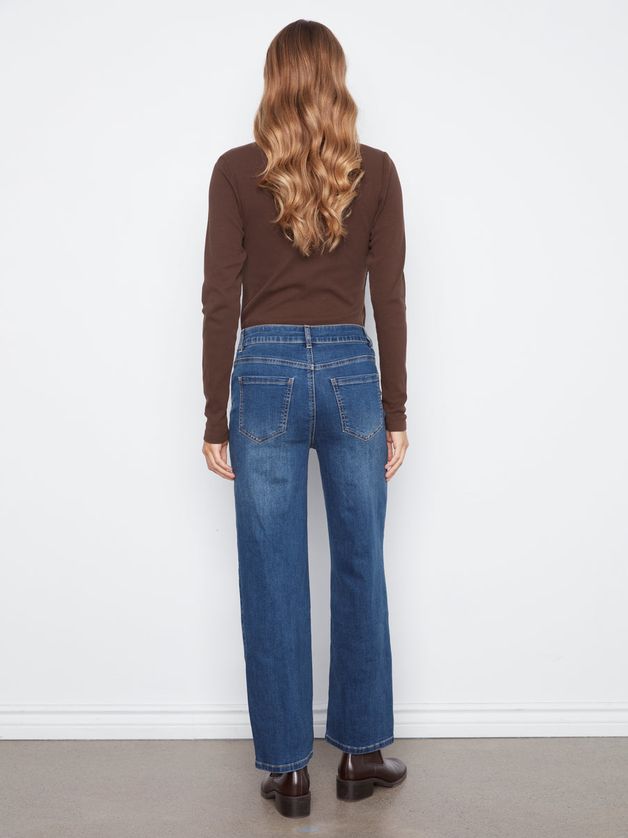 Charlie B C5846-431A Women's Straight Leg Corduroy & Leopard Heart Patchwork Jeans – Indigo