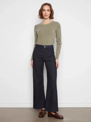Charlie B C5814-678C Women's Wide Leg Stretch Pin Tuck Jeans/MIDNIGHT