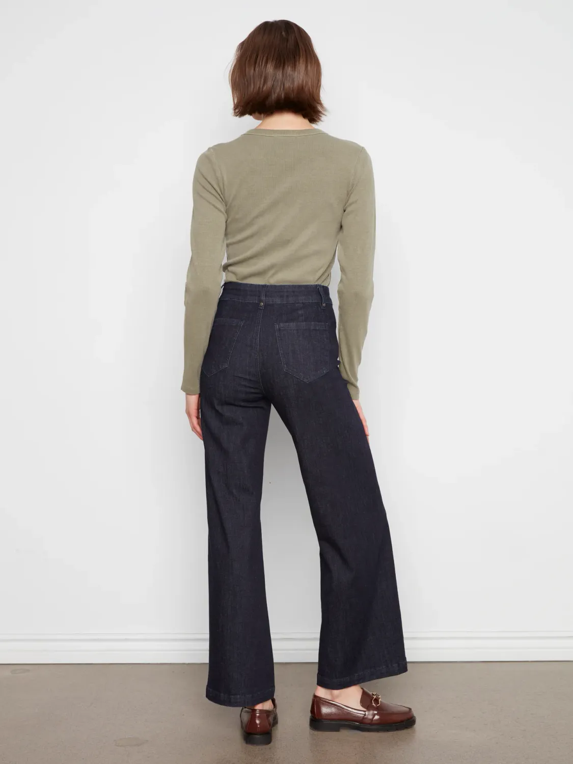 Charlie B C5814-678C Women's Wide Leg Stretch Pin Tuck Jeans – Midnight