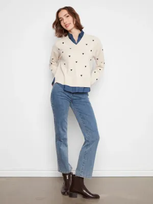 Charlie B C2084-464A Women's Knit Drop Shoulder & Shirt Collar Fooler Sweater/
