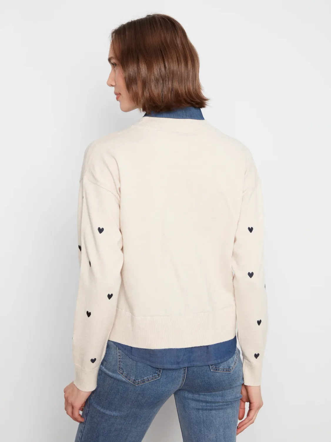 Charlie B C2084-464A Women's Knit Drop Shoulder & Shirt Collar Fooler Sweater