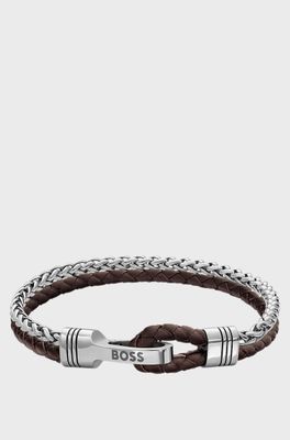 Boss 158089 JAXON Double Strand Leather & S.Steel IP Bracelet/