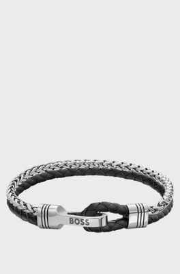 Boss 158089 JAXON Double Strand Leather & S.Steel IP Bracelet/