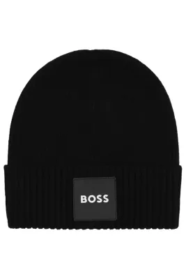 BOSS J53583 Men's Logo Patch Knit Hat/ BLACK T4