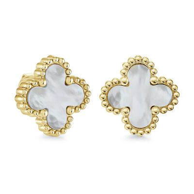 Italgem SEA605-GO Gold IP S.Steel 9MM Mother of Pearl Lucky Clover Stud Earrings