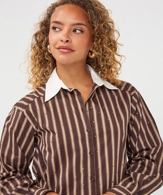 Esqualo F26.28514 Women’s LS Stripe Stud Blouse /