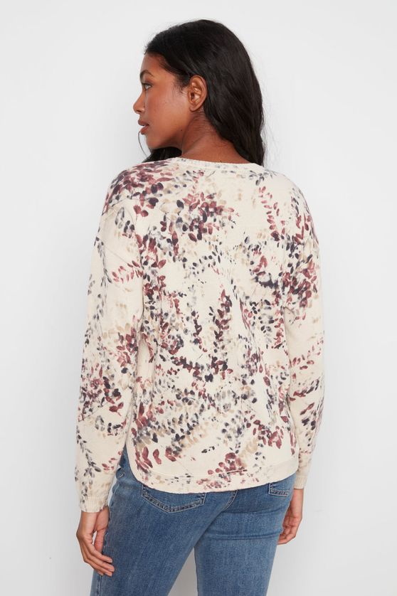 Charlie B C2010P-261B Women's Long Sleeve Crew Neck Printed Reverse Floral Sweater