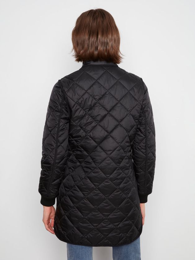 Charlie B C6430-135B Women's Lighweight Puffer Jacket w/ Sweater Rib Detail & Removable Hood