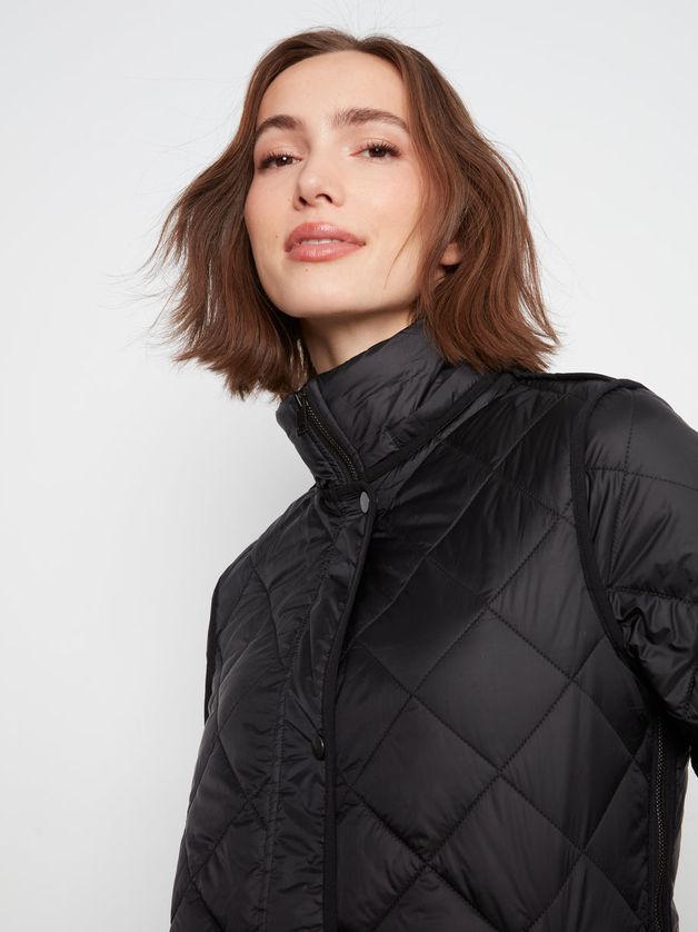 Charlie B C6430-135B Women's Lighweight Puffer Jacket w/ Sweater Rib Detail & Removable Hood