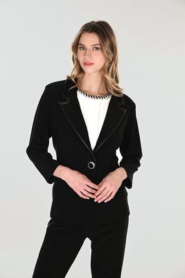Frank Lyman 263012 Women's 3/4 Slv Button Closure & Leather Trim Blazer/BLACK