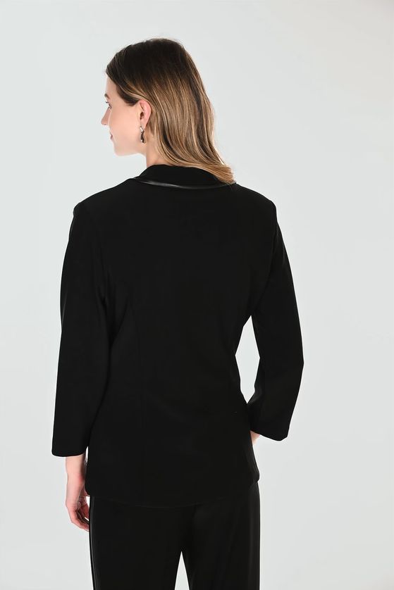 Frank Lyman 263012 Women's 3/4 Sleeve Button Closure & Leather Trim Blazer – Black