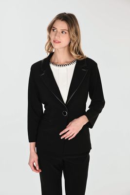 Frank Lyman 263012 Women's 3/4 Slv Button Closure & Leather Trim Blazer/BLACK