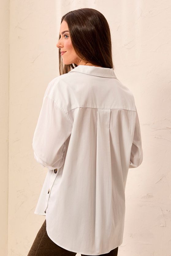 Tribal 3287O-8566 Women's Long Sleeve Front Button Shirt w/Side Seam Plackets – White