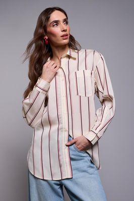 Tribal - Blue Thread 6332O-5791 Women's LS Lightweight Oversized Striped Front Button Blouse/