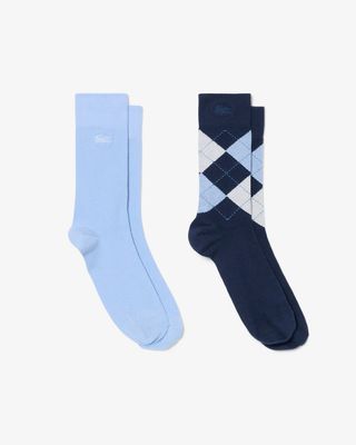 Lacoste RA9271-51 Stripe & Solid Crew Socks Set 2PC/LT BLUE&NAVY