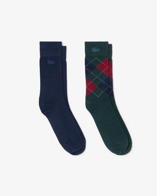 Lacoste RA9255-51 Jacquard & Solid Crew Socks Set 2PC/GREEN&NAVY