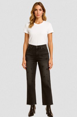 Orly 262292 Women's Rhinestone Embellishment Straight Leg Denim Jeans/BLACK