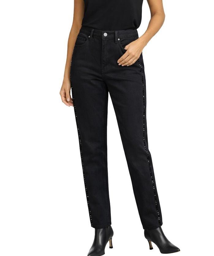 Orly 262167 Women's Rhinestone Detail Straight Leg Jeans – Black