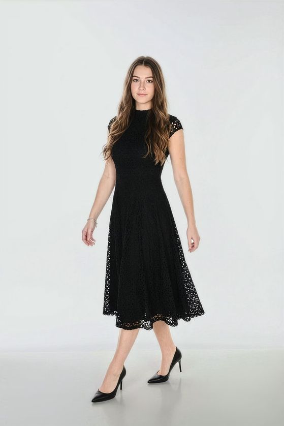 Frank Lyman 263197 Women's Midi A-Line Lace Dress – Black
