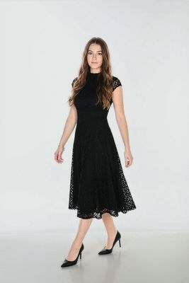Frank Lyman 263197 Women's Midi A-Line Lace Dress/BLACK