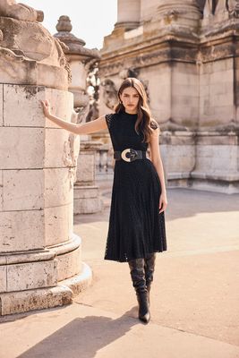 Frank Lyman 263197 Women's Midi A-Line Lace Dress/BLACK