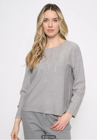Picadilly YE184 Women's Long Sleeve Rhinestone Embellished Knit Top – Morning Fog