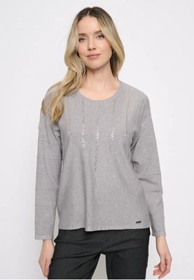 Picadilly YE184 Women's Long Sleeve Rhinestone Embellished Knit Top – Morning Fog