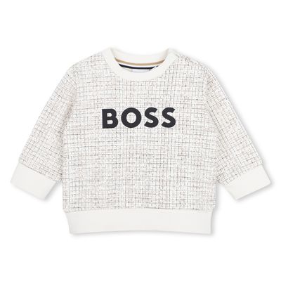 Boss J53496 Boy's Junior LS Micro Check Sweatshirt/IVORY