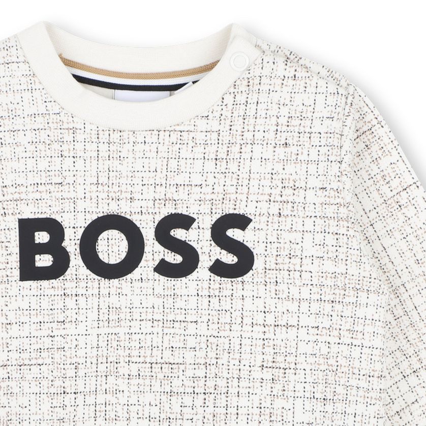 Boss J53496 Boy's Junior Long Sleeve Micro Check Sweatshirt – Ivory