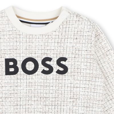 Boss J53496 Boy's Junior LS Micro Check Sweatshirt/IVORY