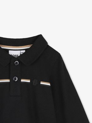 Boss J53485 Boy's Junior LS Logo Stripe Piqué Polo/BLACK