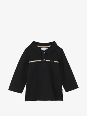 Boss J53485 Boy's Junior LS Logo Stripe Piqué Polo/BLACK