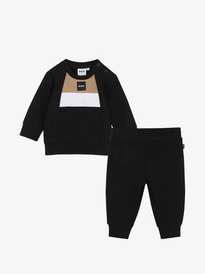 Boss J53308 Baby Boy's Colour Block Sweatshirt & Sweatpants Set 2PC/BLACK