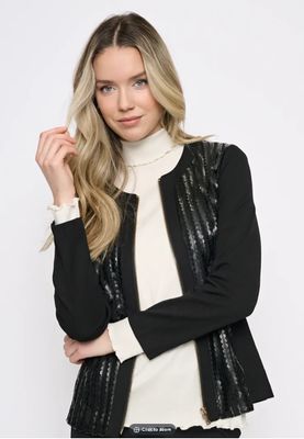 Picadilly DM413 Women's LS Leather Detail Zip Up Jacket/BLACK