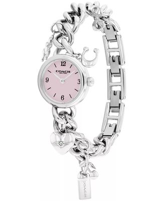 Coach 14504649 Women's Iris Silver-Tone S.Steel Charm Bracelet & Pink Dial Watch