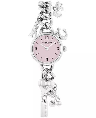 Coach 14504649 Women's Iris Silver-Tone S.Steel Charm Bracelet & Pink Dial Watch