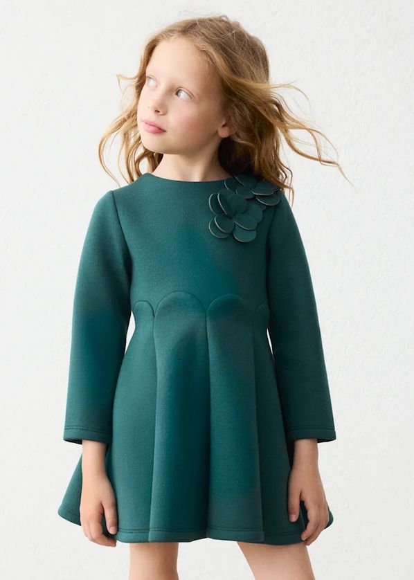 Mayoral 4928 Girl's Long Sleeve Floral Accent Dress