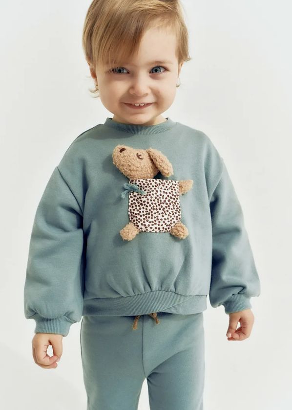 Mayoral 2838 Baby Girl's Plush Dog Sweater & Jogger Tracksuit Set 2PC – Lagoon