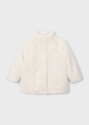 Mayoral 4415 Girl's Junior Snap Button Closure Faux Fur Coat/