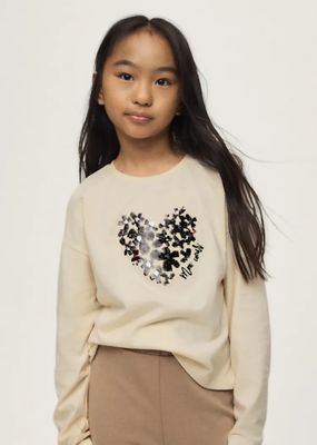 Mayoral 7064 Girl's Youth LS Sequin Heart T-Shirt/MACCHIATO