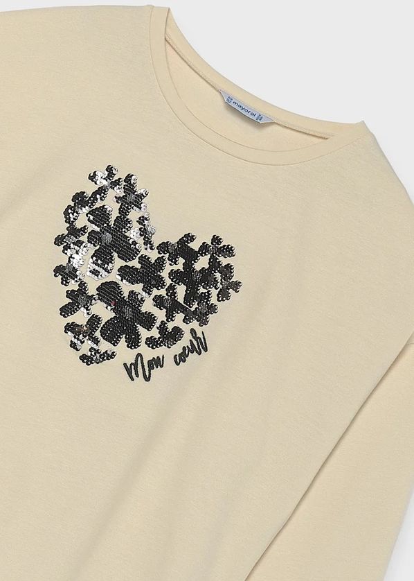 Mayoral 7064 Girl's Youth Long Sleeve Sequin Heart T-Shirt – Macchiato
