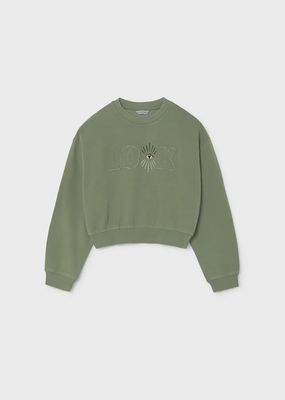 Mayoral 7427 Girl's LS Embroidered “Look” Sweater/SALVIA