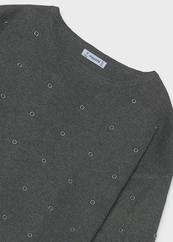 Mayoral 7336 Girl's Youth Long Sleeve Stud Sweater – Plomo