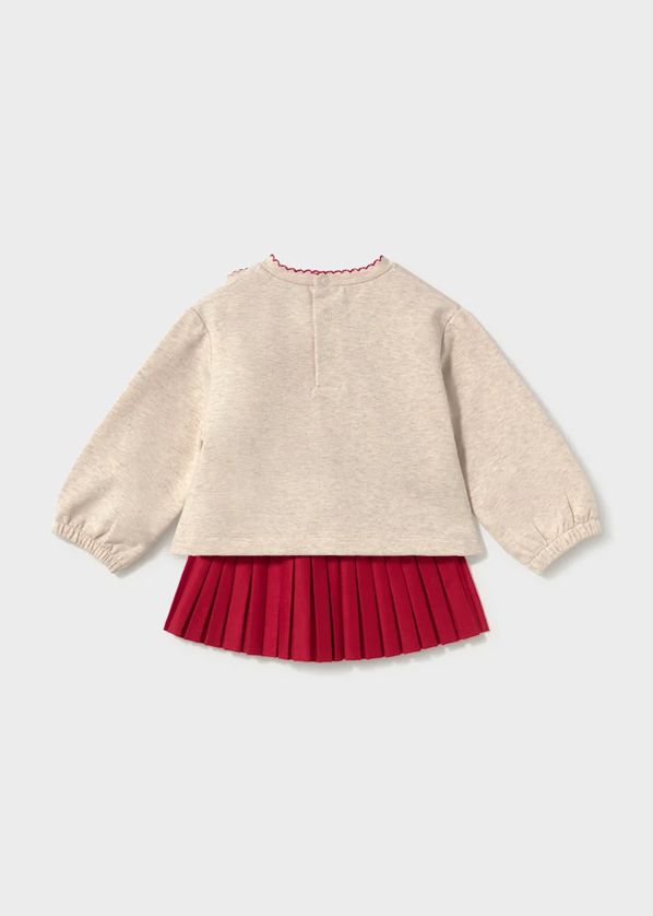 Mayoral 2951 Girl's Junior Embroidered Love Sweater & Pleated Skirt Set 2PC
