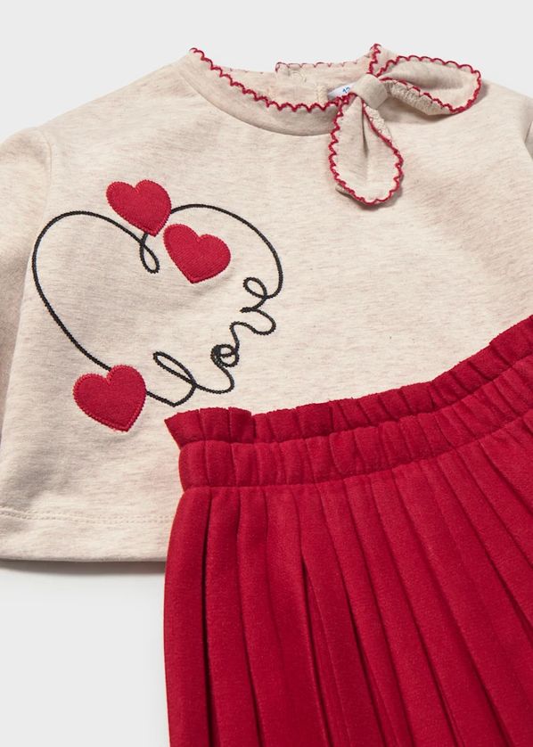Mayoral 2951 Girl's Junior Embroidered Love Sweater & Pleated Skirt Set 2PC