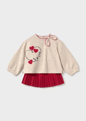 Mayoral 2951 Girl's Junior Embroidered Love Sweater & Pleated Skirt Set 2PC