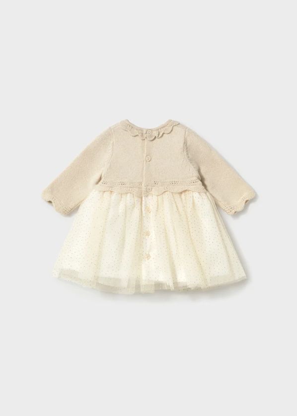 Mayoral 2809 Tulle Polka Dot Skirt & Scallop Knit Dress – Champagne